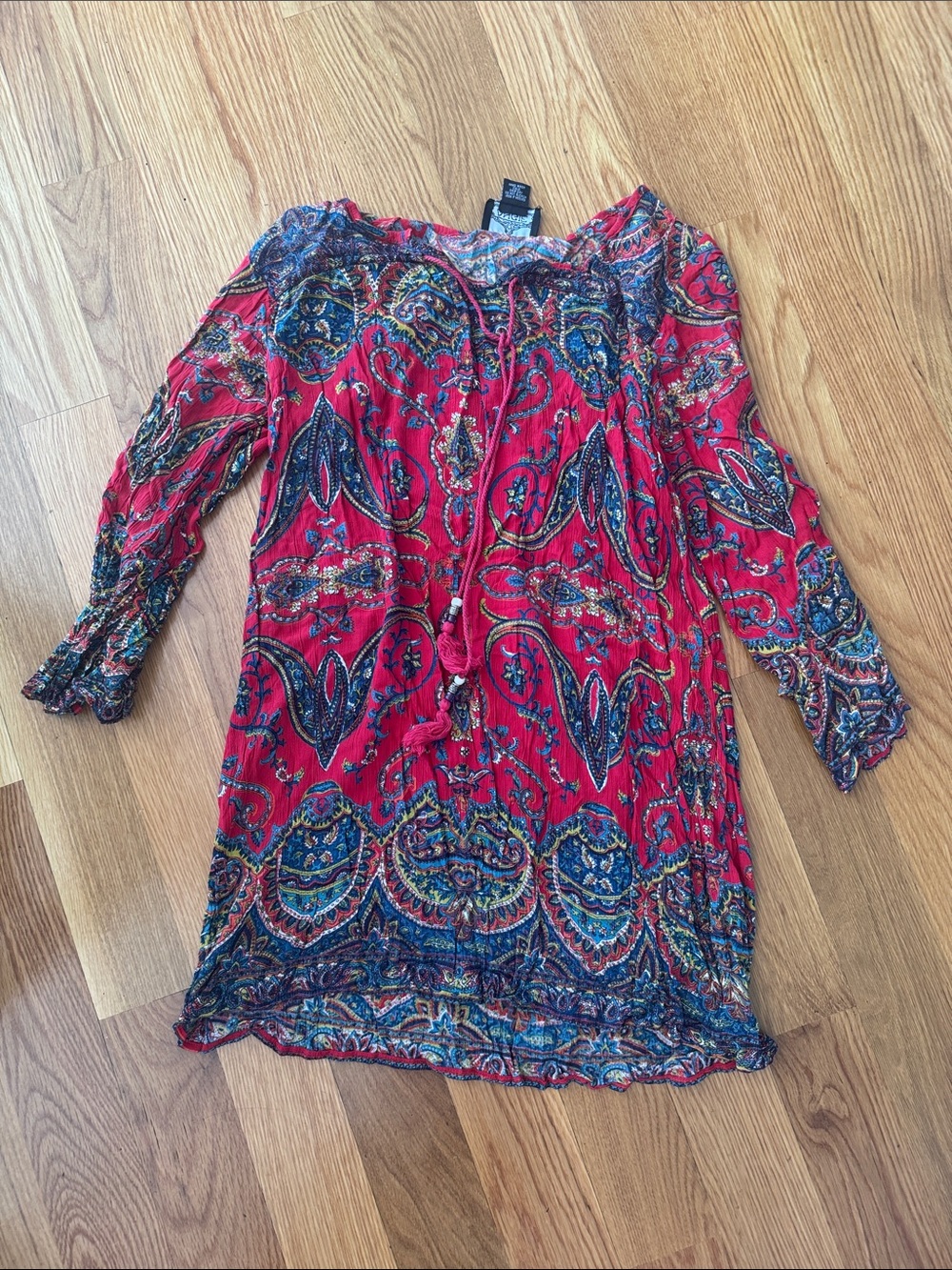 Angie Red Paisley Peasant Blouse with Blue and Gold Accents